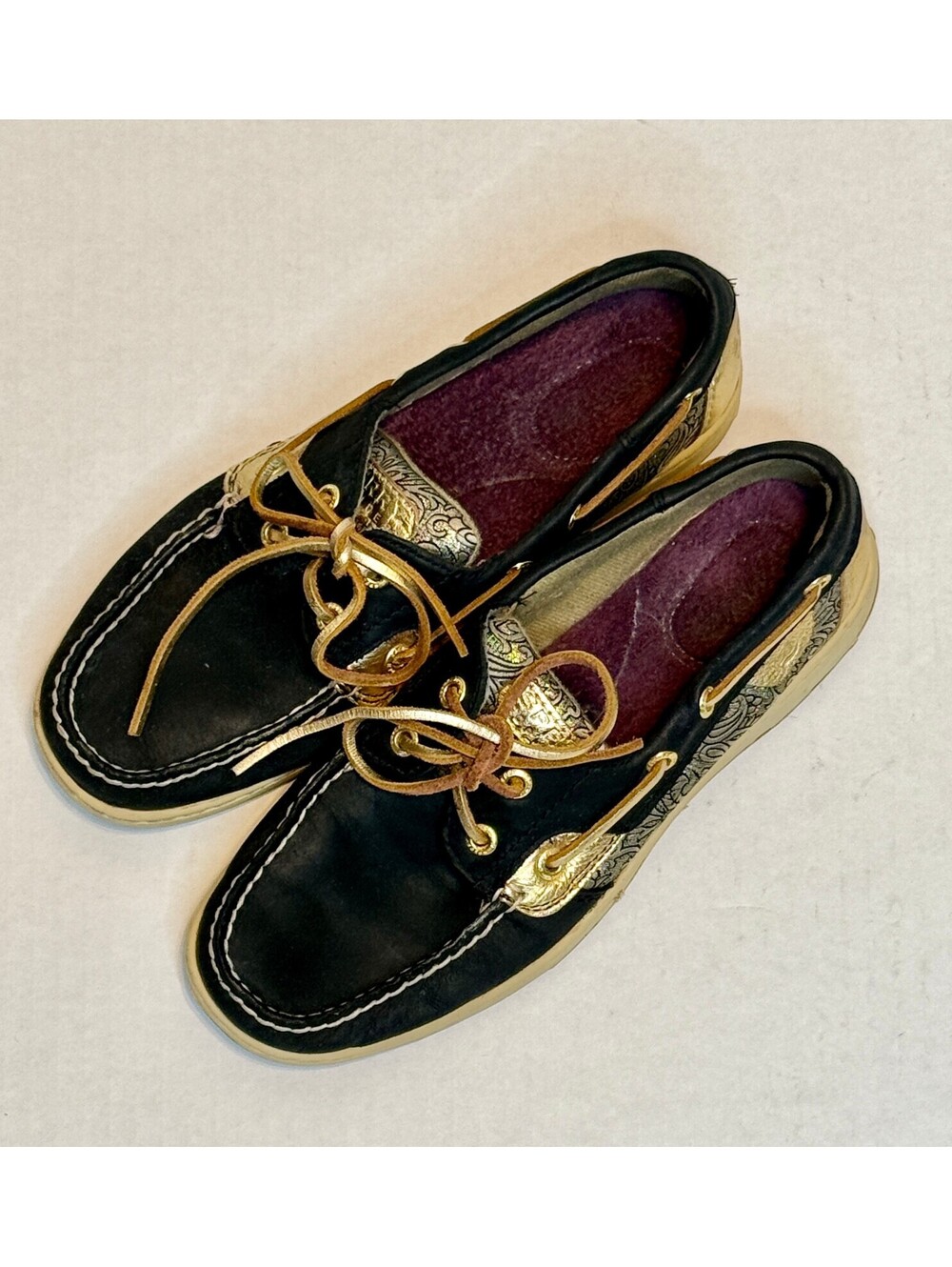 Sperry Top-Sider Women's Black & Gold Leather Boat Shoes Size 8